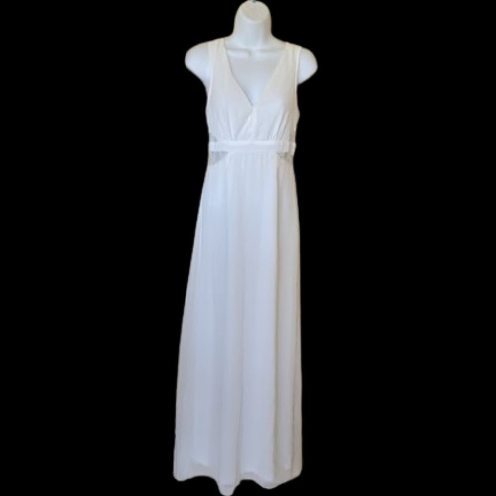 White Maxi Dress with Mesh Inserts Fits Size XS